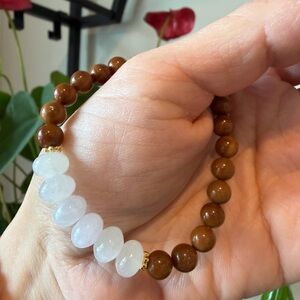 NEW Natural Grade A Burmese Jadeite Barrel Bead Bracelet with Kuk Wood Beads